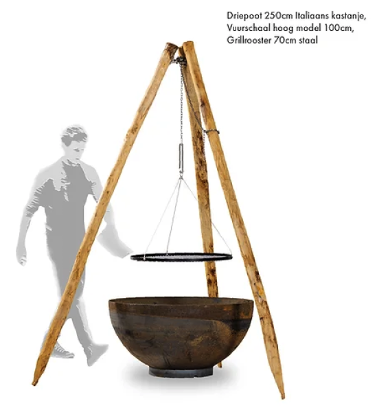 Dreibein Hängegrill-Stativ aus italienischem Kastanienholz - 250 cm